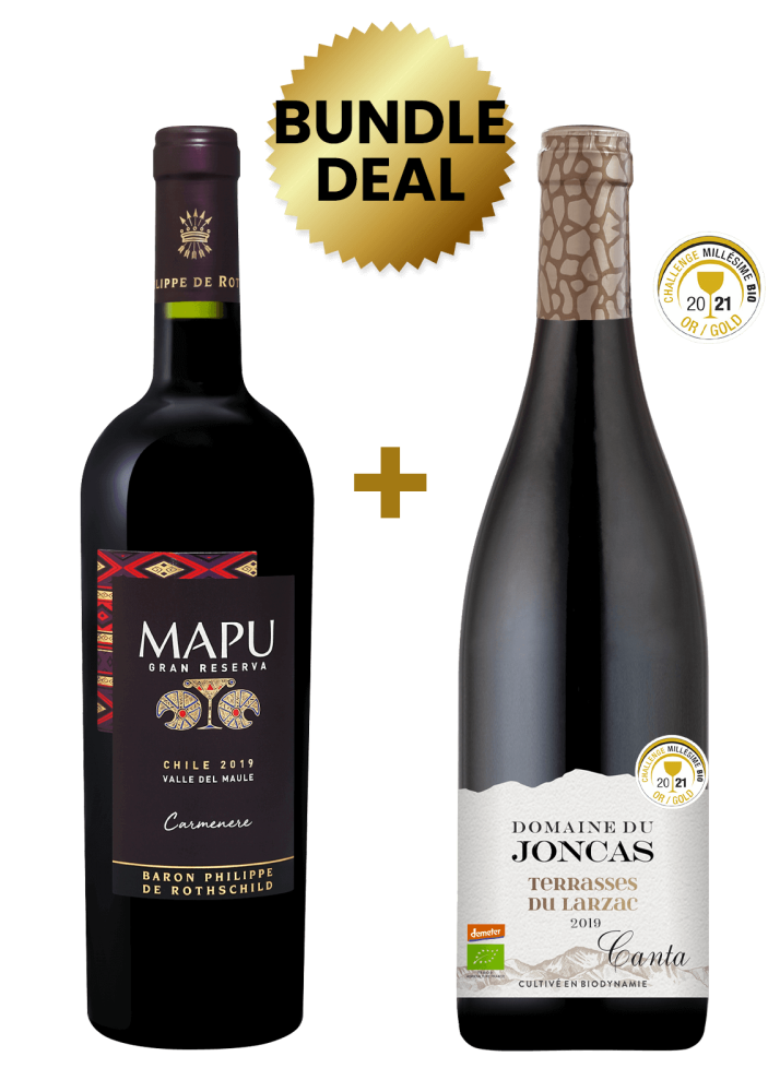 1 Btl Mapu Gran Reserva Carmenere 75Cl + 1 Btl Domaine Du Joncas Canta Terrasses Du Larzac Bio 75Cl