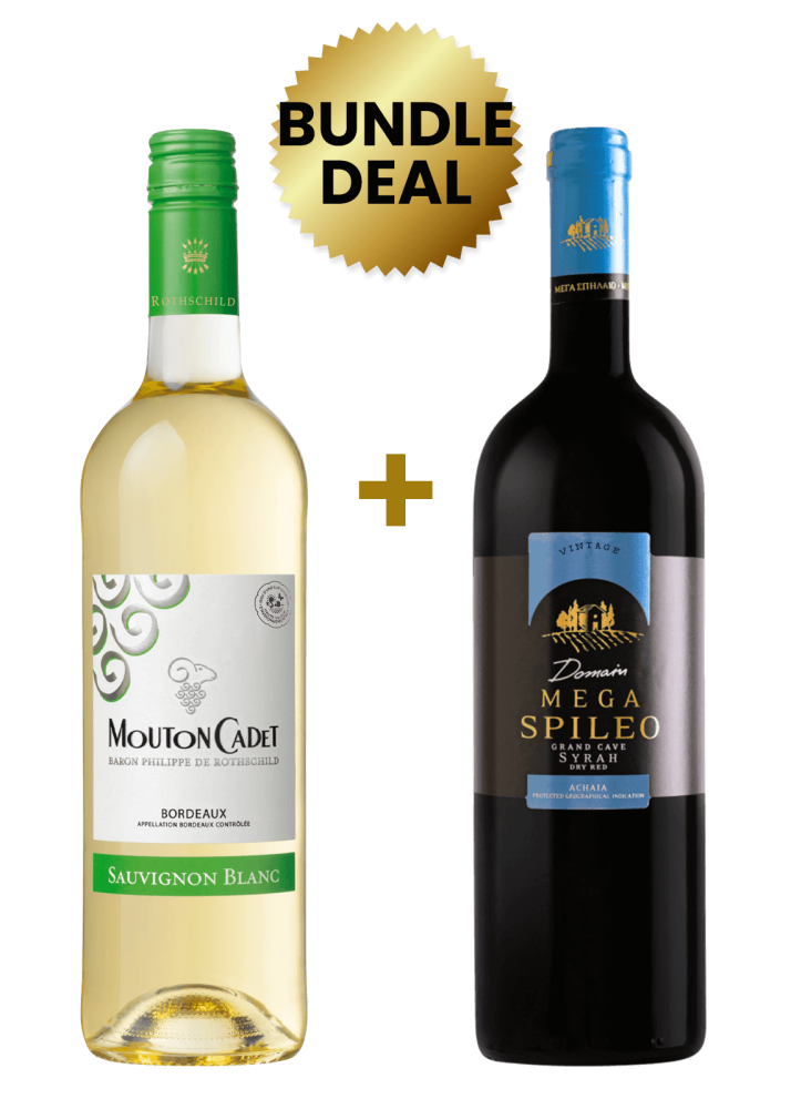 1 Btl Mouton Cadet Bordeaux Sauvignon Blanc 75 Cl + 1 Btl Domain Mega Spileo Syrah 75Cl